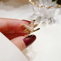 V Zircon Geometric  Jewelry For Women Adjustable Female  Open Letter Rings High Quality