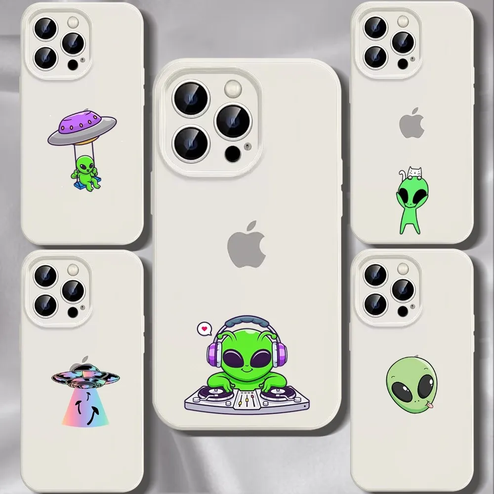 

Funny Alien Phone Case For Iphone 11 13 14 15 16 Pro Max X Xr Xs Max Se2020 12mini White Cover Case