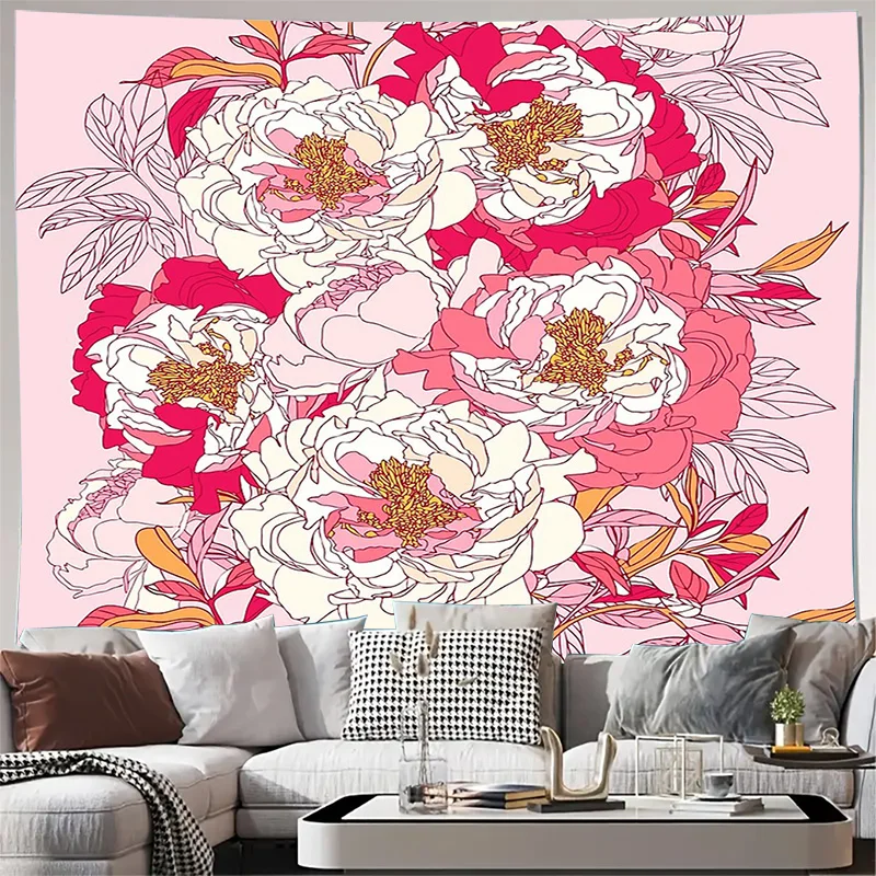 Floral Tapestry Wall Hanging Aesthetic Room Decor Japanese Style Sakura Blossom Bohemian Nature Tranquil Vintage Wall Art Bedroo