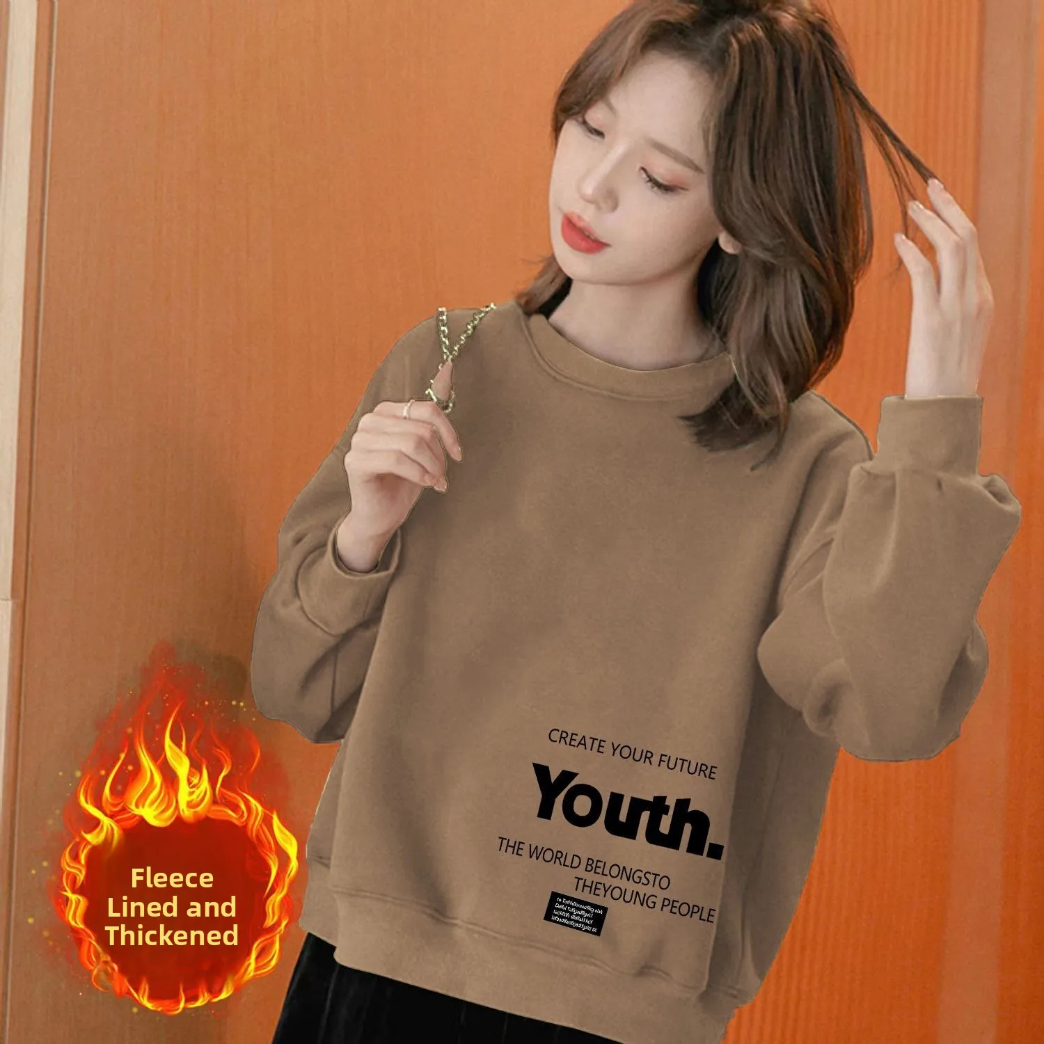 純綿裏地付きオルトフーディー レディース ファッション 韓国風 ルーズ スリム 多用途 オルト ウィームトップ