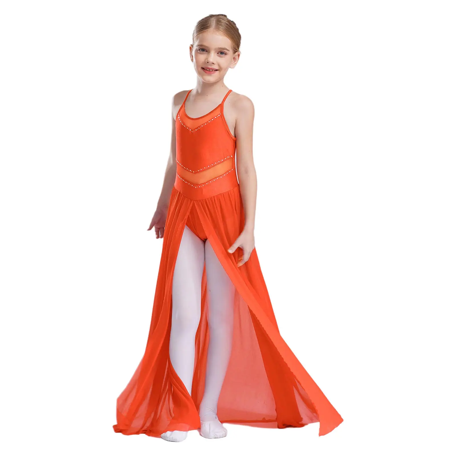 

Lyrical Dance Contemporary Dresses for Teens Girls Spaghetti Straps Mesh Dress Ballet Modern Gymnastics Leotard Tutu Dancewear