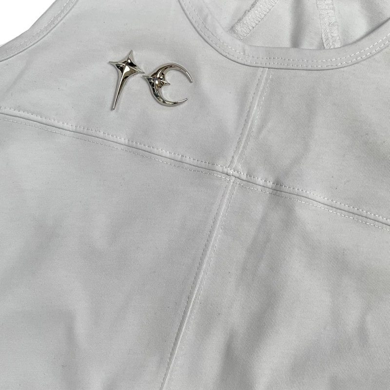 الرجعية بلون البلطجة نادي سترة معدنية ستار القمر شعار تصميم بسيط الصيف الترفيه تنفس THUG CLUB تانك القمم #4