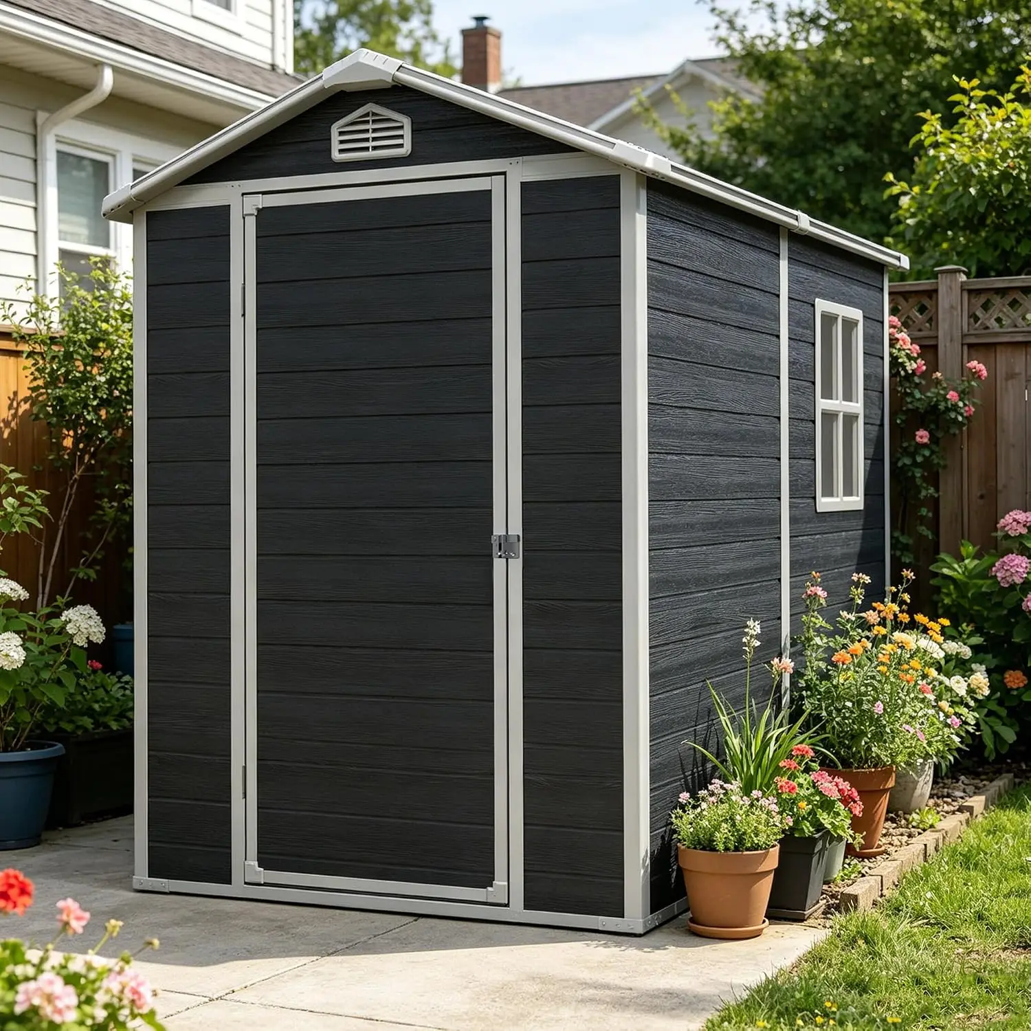 Outdoor Resin Storage Shed with Floor Window & 2 Vents, Customized