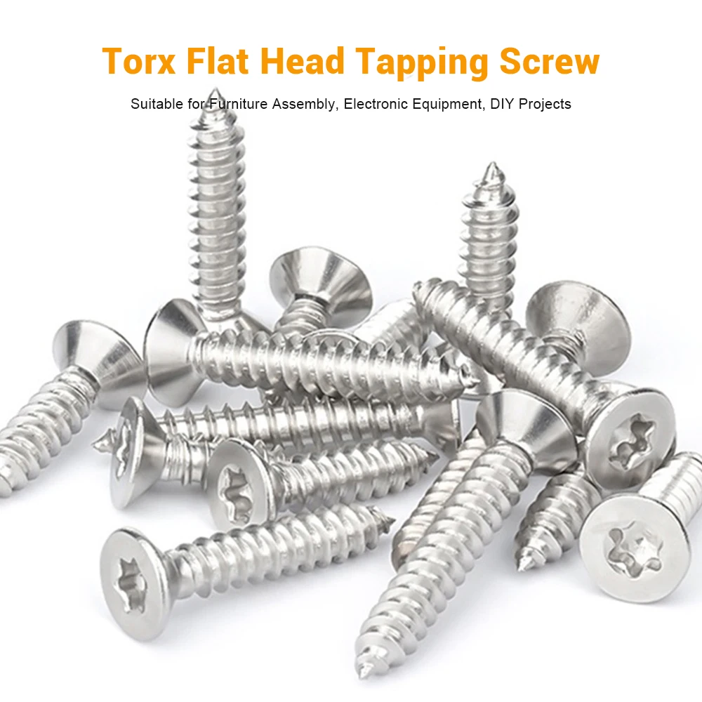 JUIDINTO 5-50pcs 304 Stainless Steel Torx Flat Head Self Tapping Screw M2 M2.3 M2.6 M3 M3.5 M4 M5 M6 Star Drive CSK Wood Screw