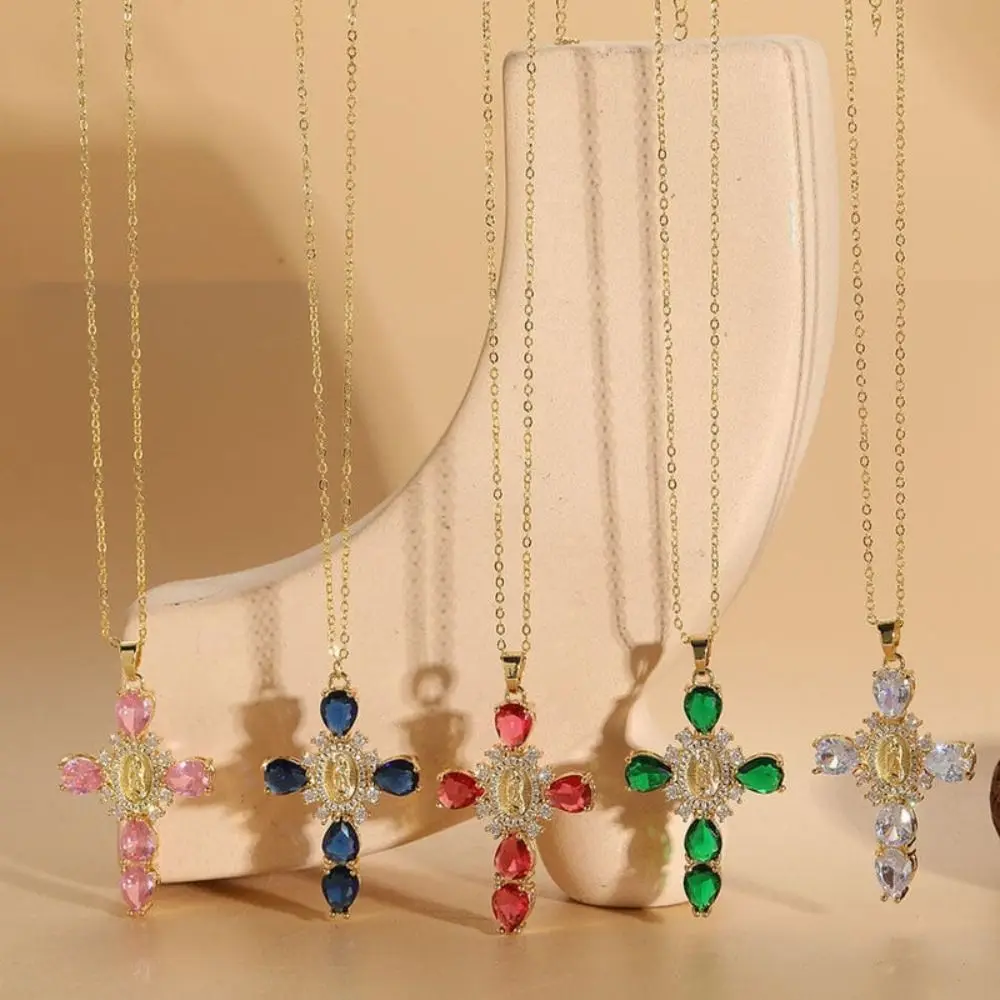 Acessórios de festa zircão cruz pingente presente do dia dos namorados cor ouro o corrente colar moda jóias acessórios