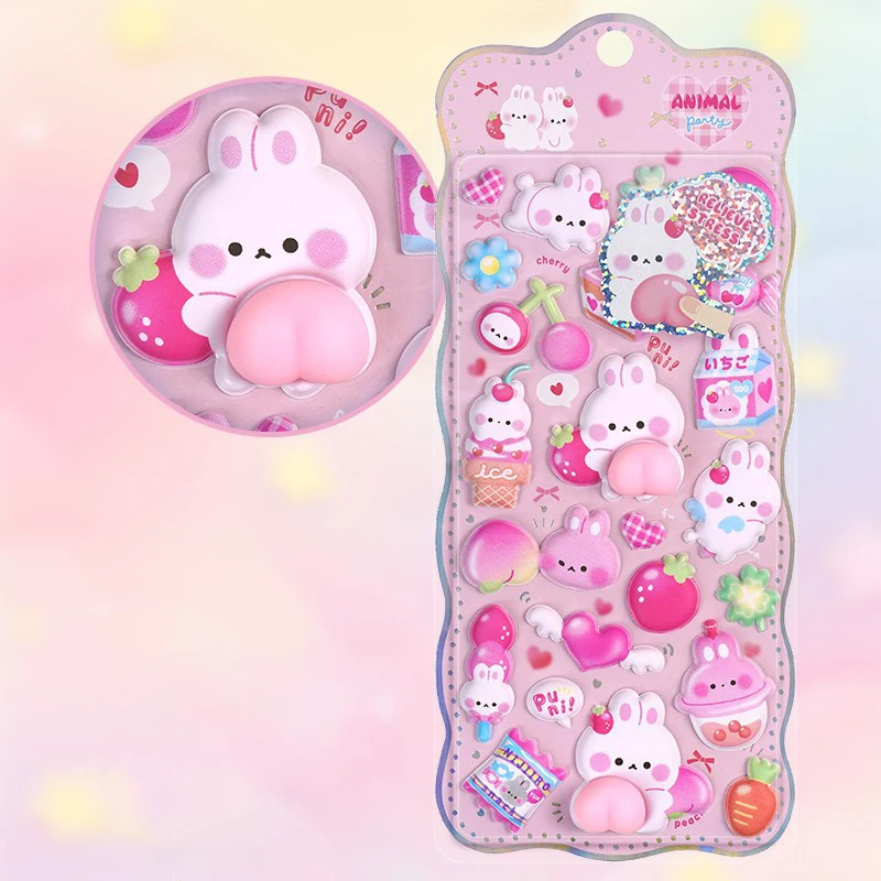 귀여운 만화 부드러운 작은 토끼 3D 핀칭 릴랙싱 엉덩이 스티커 귀여운 DIY 모바일 북 데코레이션 스티커 축제 선물