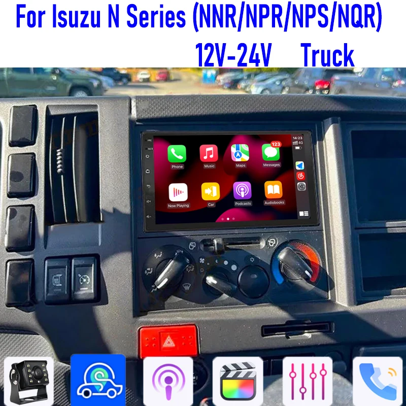 GPS 12V-24V 7 "pour Isuzu série N (NNR/NPR/NPS/NQR) camion voiture stéréo Radio unité principale sans fil Carplay Android 15 Image de recul