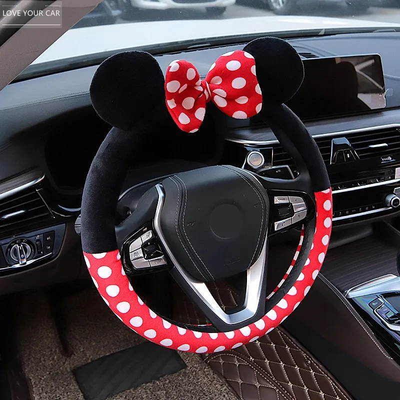 

New Cute Cartoon Steering Wheel Cover for Girls Women Plush 10 Colors Car Accessories Steering Wheel Cover Creativity Universal