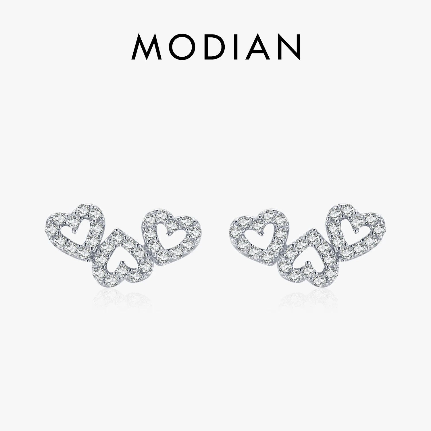 

Modian 925 Sterling Silver Romantic Heart to Heart Ears Stud Earrings for Women Wedding Engagement Jewelry Valentine's Day Gifts