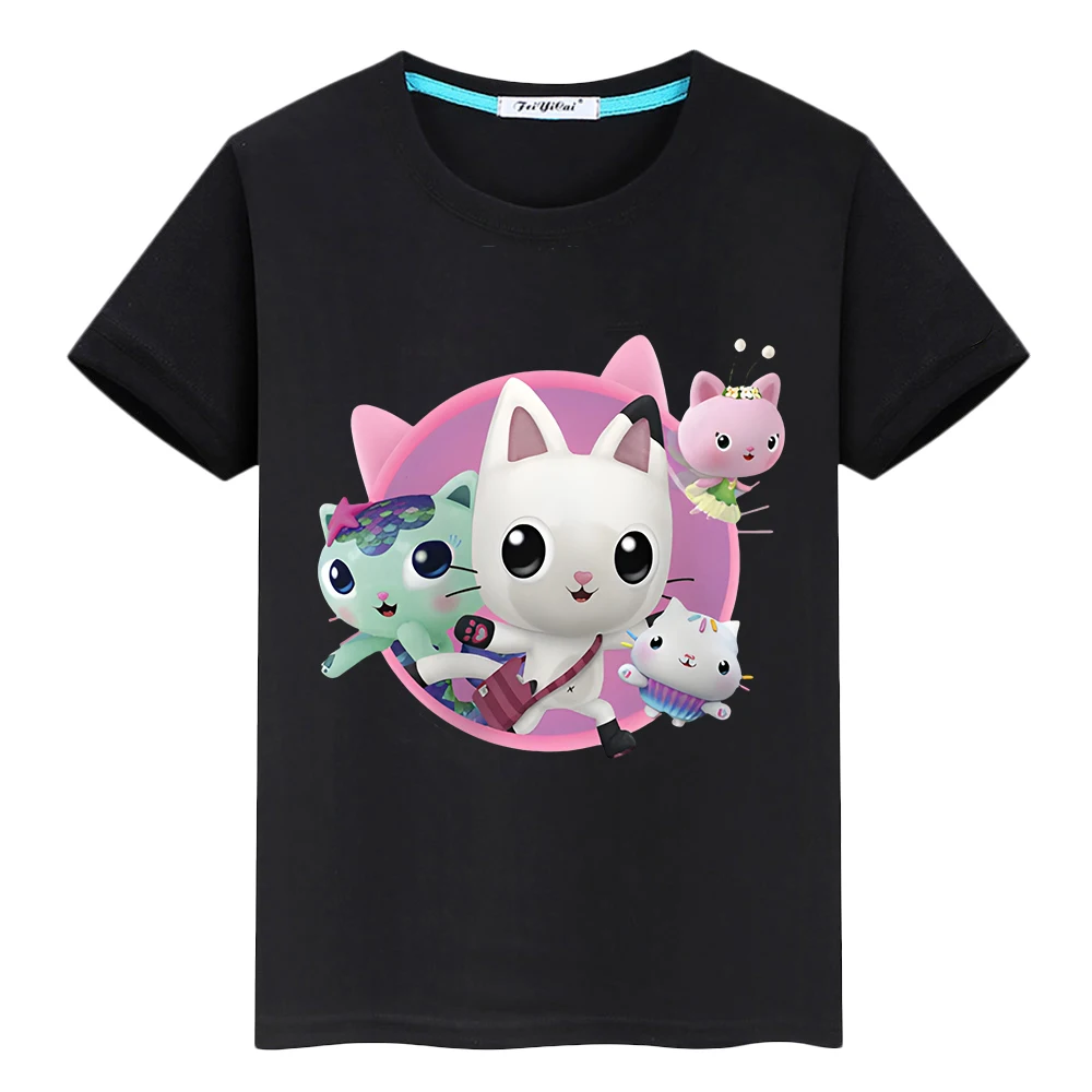 

Gabbys Dollhouse Print 100%Cotton T-Shirts 2024 boys Cute Short Sleeve anime T-shirt Kawaii Tops y2k one piece kids clothes girl