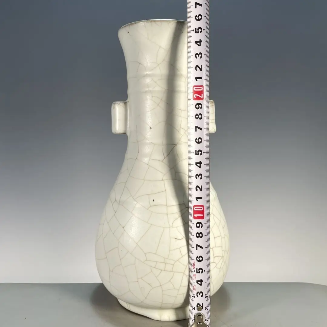 Collectible Guan Ware Porcelain Shangping Reward Vase,Allover Craquelure with Distinct Gold Iron Veins,Twin Pierced Tubular Ears