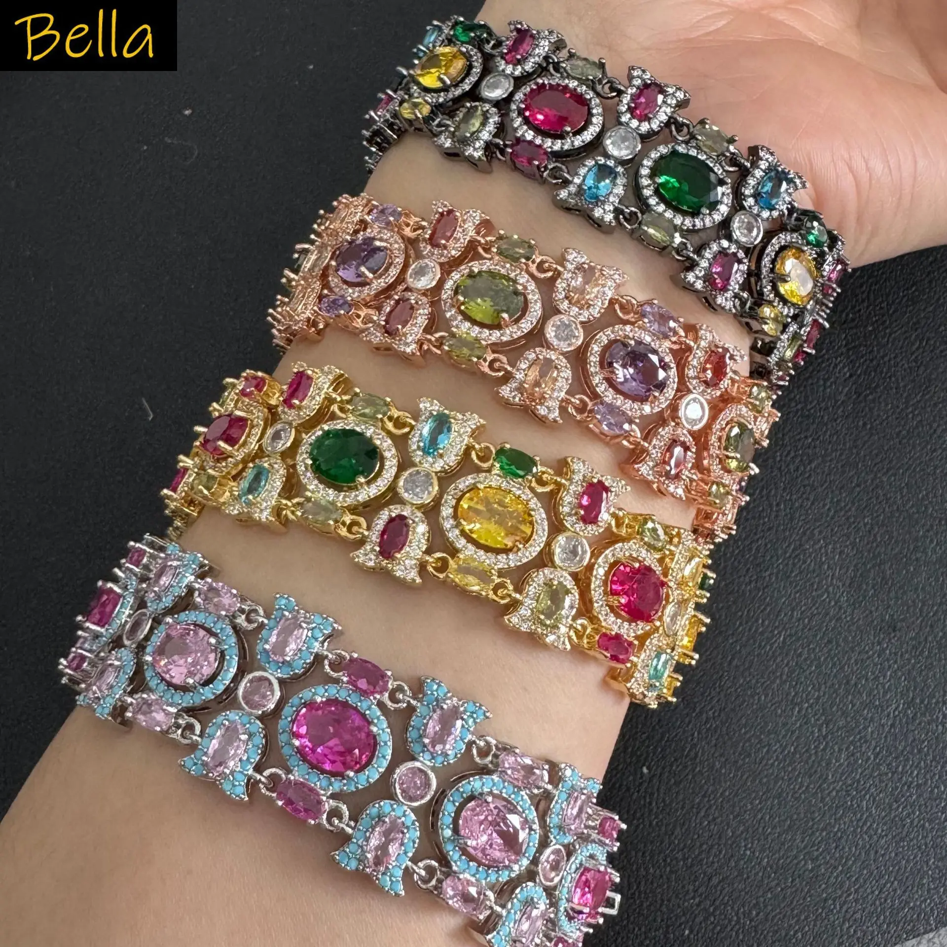 gorgeous cubic zirconia bracelet for women shiny jewelry wedding party gala event multicolor yellow pink blue purple zircon