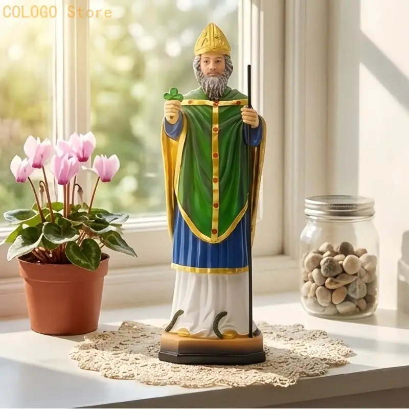 Home Altar Bishop Figure, 21.5 Green Robe Gift Accent Piece D0LD