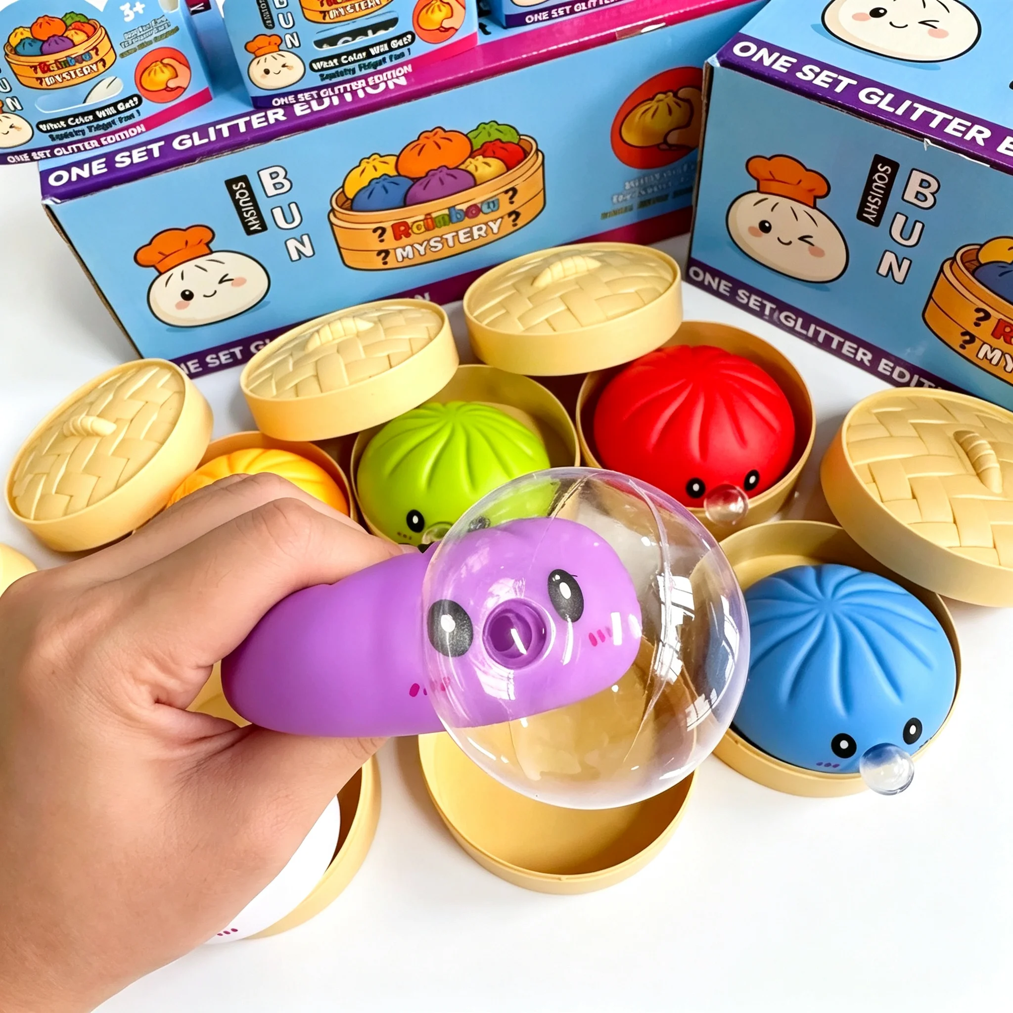 Colorful Smiley Face Dumpling Squishy Bubble-Blowing Blind Box Non-Sticky Slow Rebound Funny Stress Relief Toy view 4