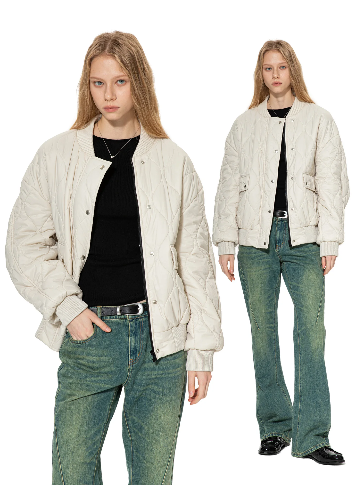 

Bla Hole Trou Noire 2024 Winter New Sle Women's Loose Lightweight Cotton Jaet Wool Inner Coat Simple Commute Sle