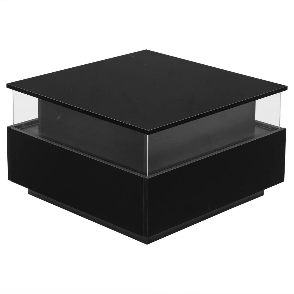 70 x 70 x 41 cm großer moderner Hochglanz-LED-Couchtisch mit 2 Schubladen und transparentem Präsentationsbereich, belastbar bis zu 30 kg – Detail 25