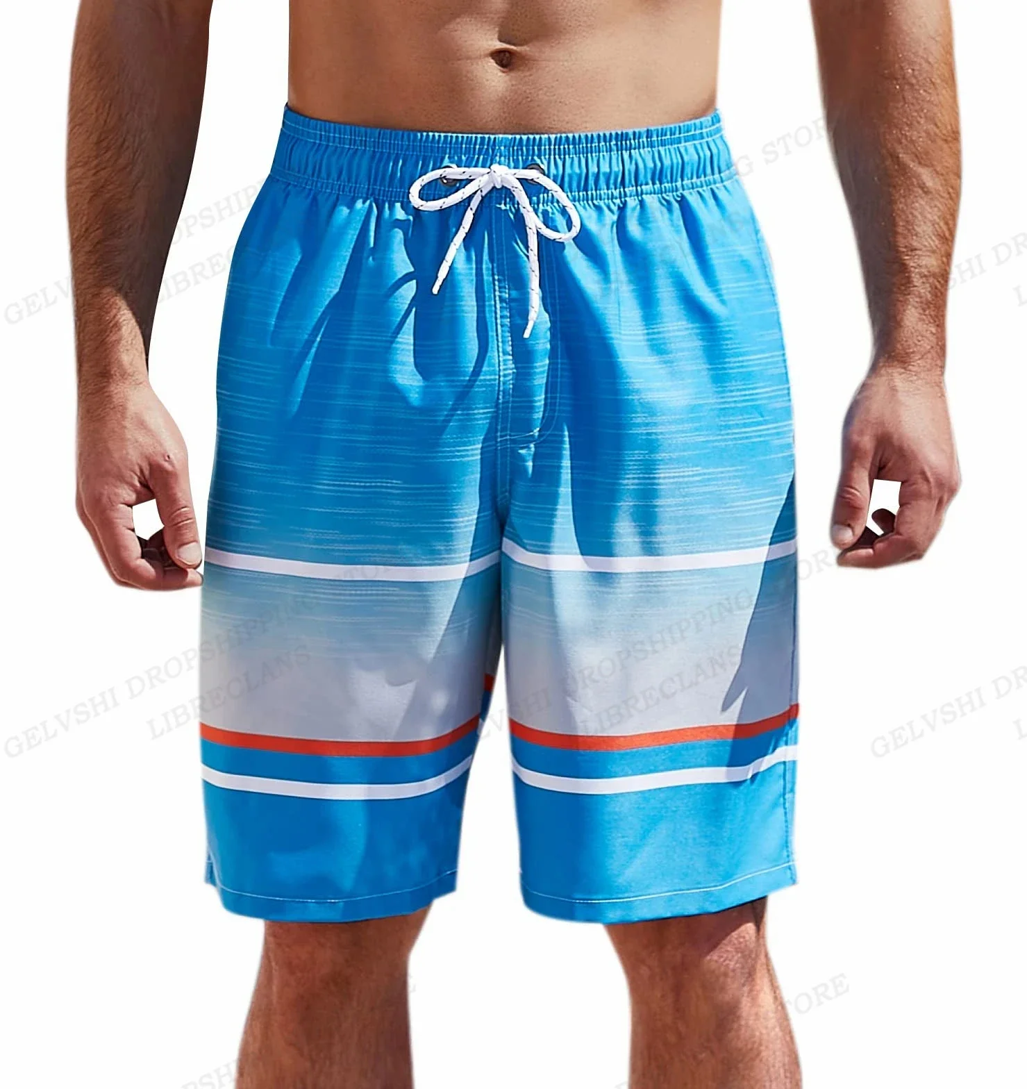 Summer Men\'s Hawaii Beach Swimming Shorts 3d Stripe Printed Pattern Board Shorts Casual Fashion Vacation Men\'s Shorts S-2XL