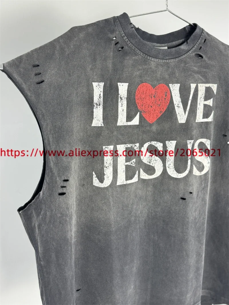 SAINT Sleeveless T Shirt Men Women Best Quality Hand Worn Tank Top Oversized Tee Casual T-Shirt