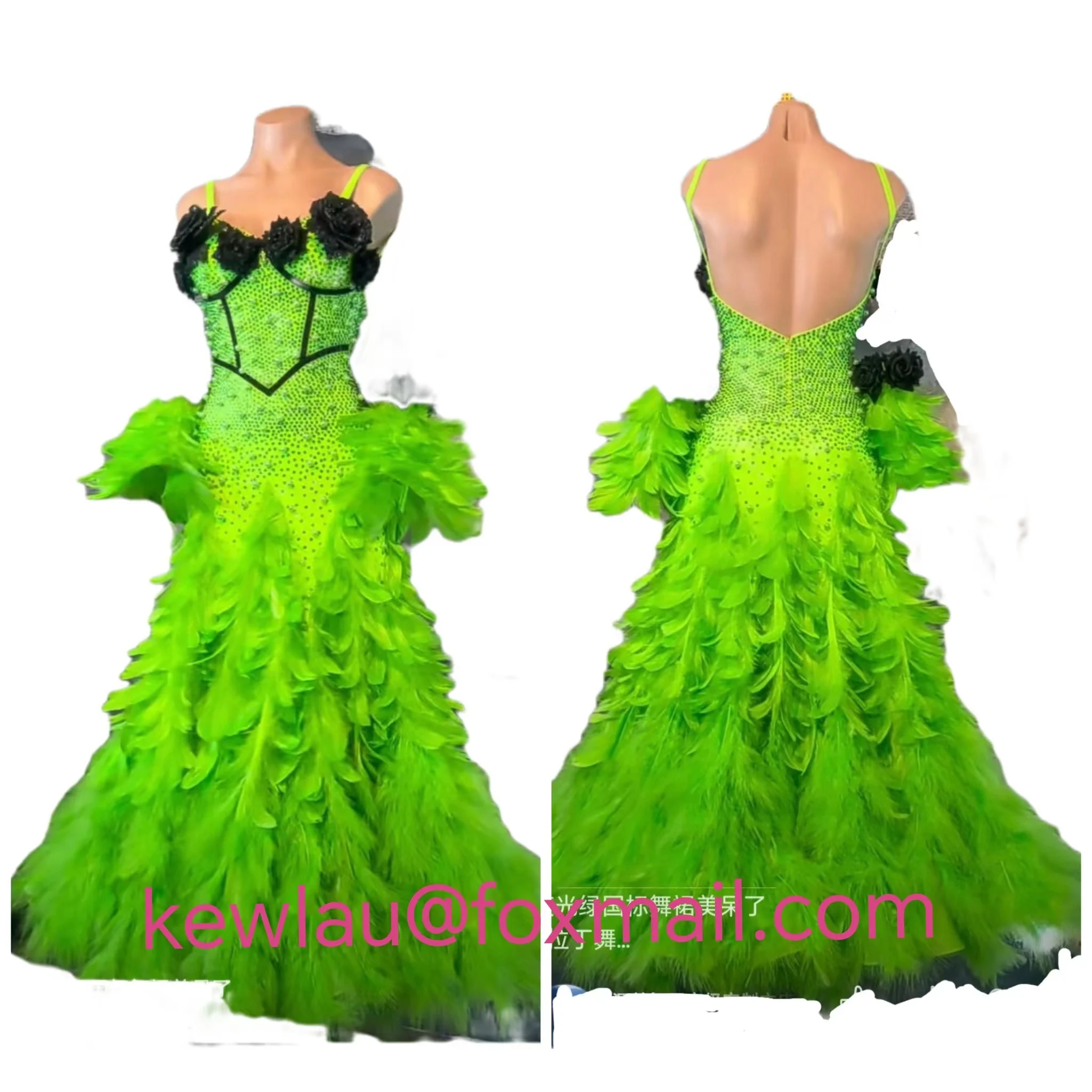 

WHYNOT DANCE 2023 new Feather Customized Ballroom Waltz Flamenco Standard Dance Dress Green Competition Fast Free Shipping