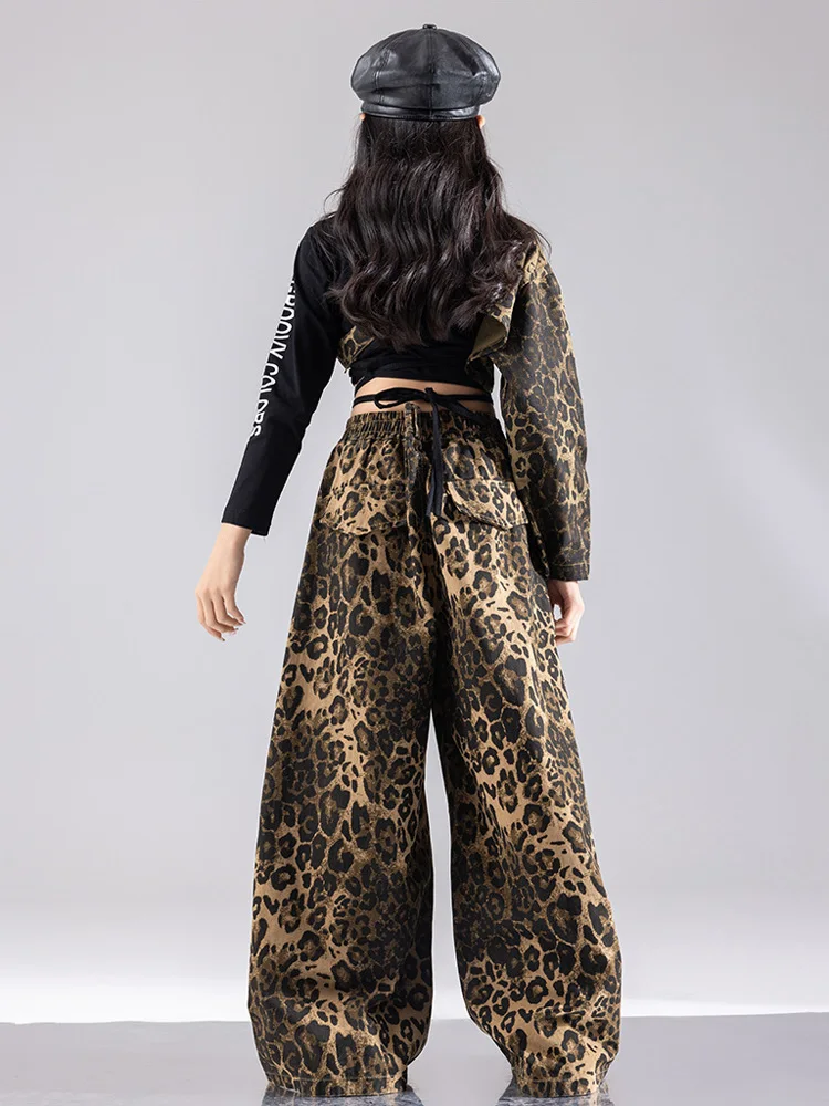 Hip Hop Sets Mädchen Crop Top Leopard Manschette Cargo Hosen Kind Streetwear Shorts Kinder Jazz Street Dance Kleidung Mädchen Gruppe Kostüm