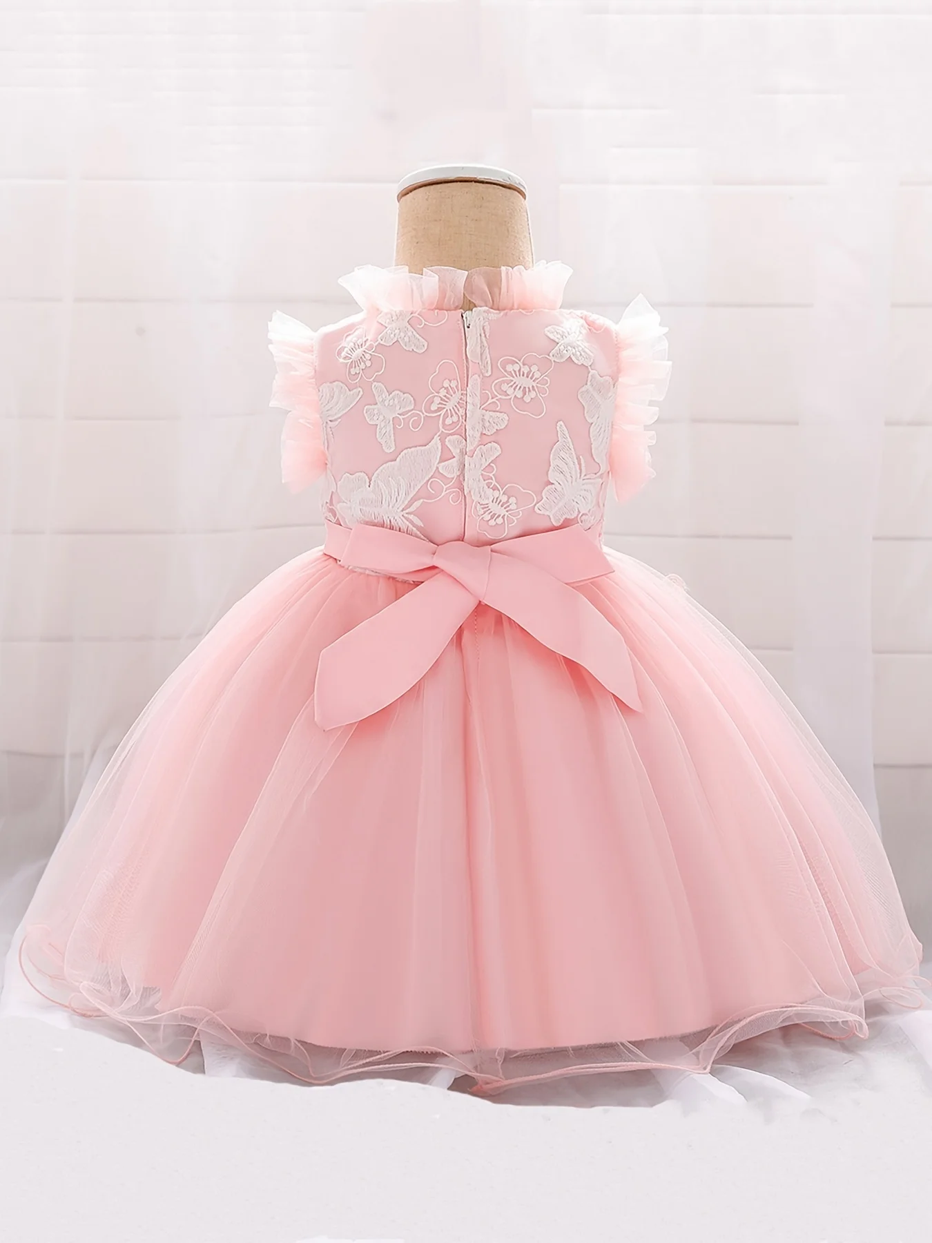 0-5 years old summer baby girl baby butterfly pink temperament fluffy mesh dress, birthday gift dress