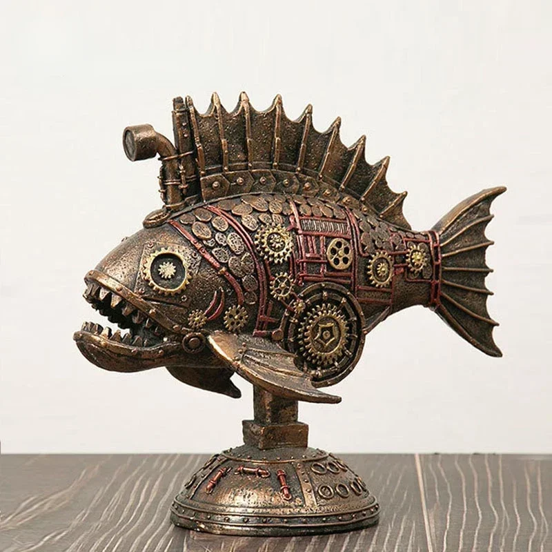 

Decorative Steampunk Whale Figurines Fish Sculpture Vintage Statue Classic American Collector Home Decoration Retro Rustic Gift