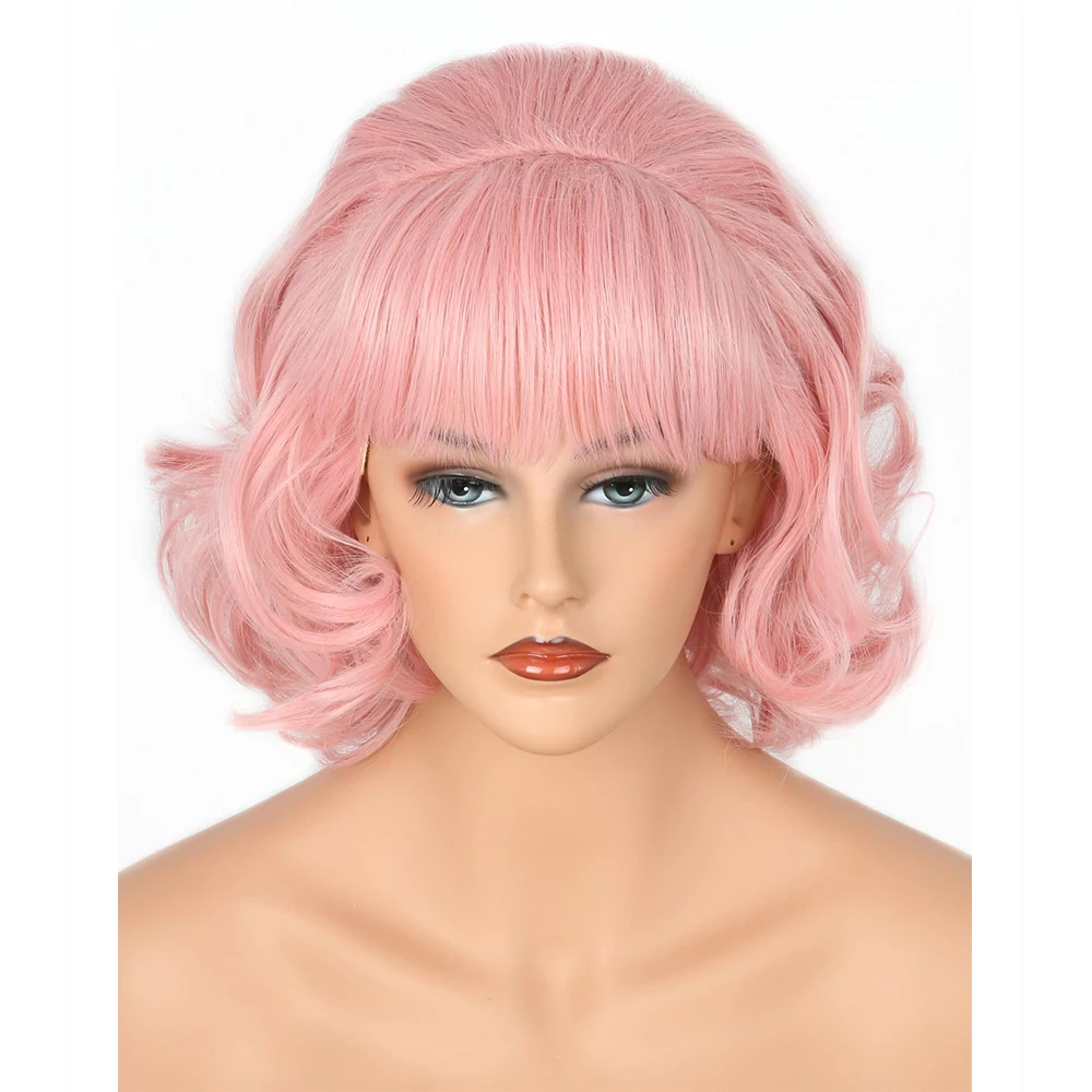 HAIRJOY Peluca sintética estilo francés de los años 50 para Pink Ladies, peluca vintage con forma de panal, peluca rizada estilo bob, pelucas de Halloween