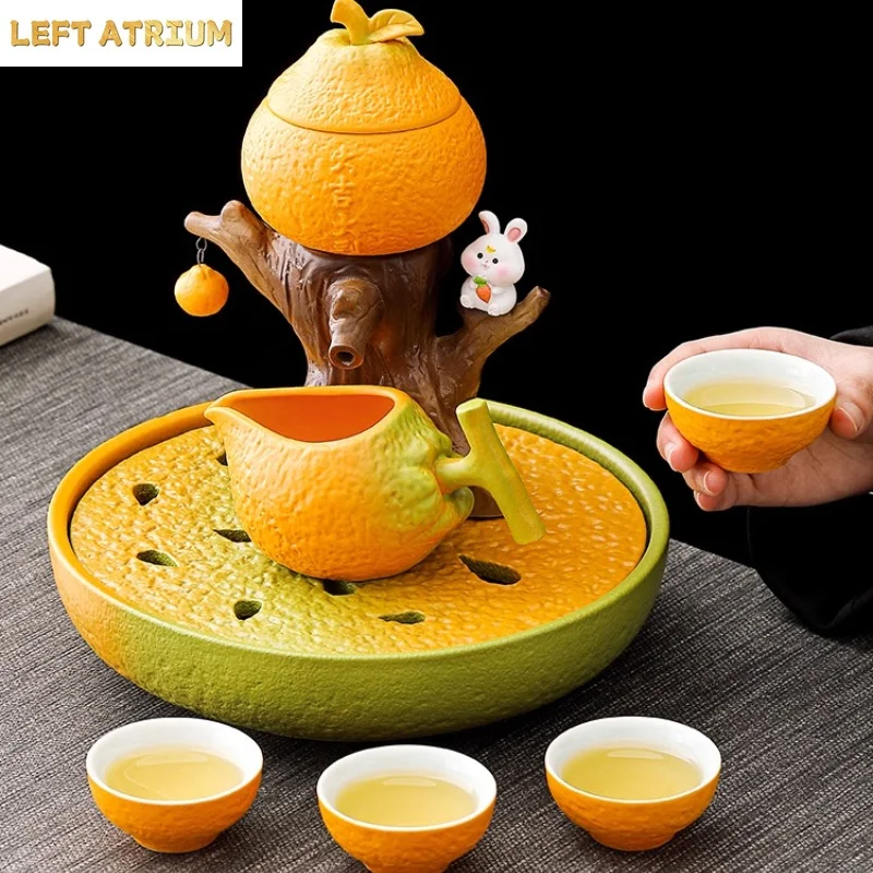 New Orange Kung Fu Tea Set for Home Lazy Automatic Tea Maker, Specifically Designed for Housewarming Tea Making in A New Home