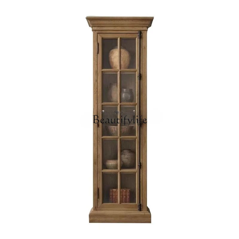 

American rural solid wood used bookcase French heaven and earth lock simple villa storage wine cabinet