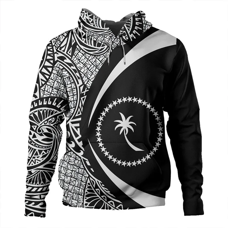 

Chuuk State Emblem Pattern Hoodies Men Exquisite Ethnic 3D Print Sweatshirts Casual Long Sleeve Hooded Loose Tracksuit Pullover