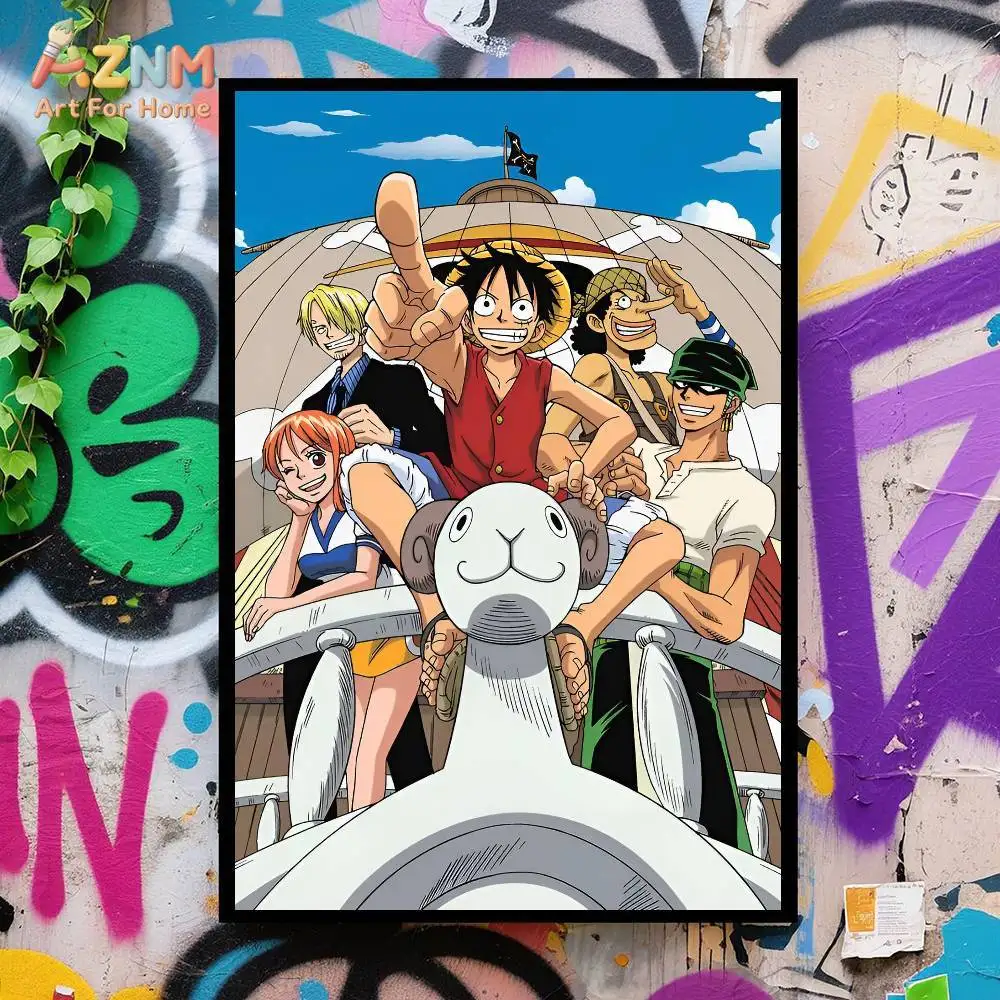 AZNM Unframed Canvas Print One Piece Straw Hat Crew Luffy Shanks Anime Wall Art Poster Home Decor