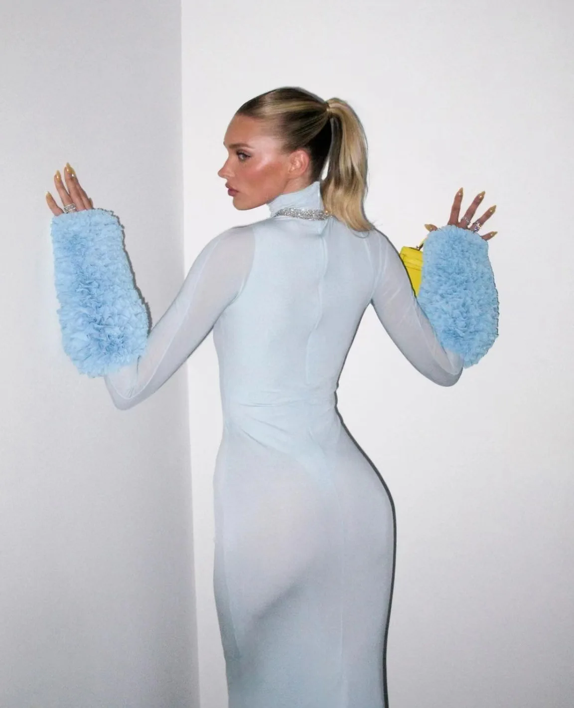 2024 herbst Winter Frauen Rollkragen Maxi Kleid Langarm elastische Dünne Lange Kleider Sexy Durchsichtig Nacht Club Outfit Robe