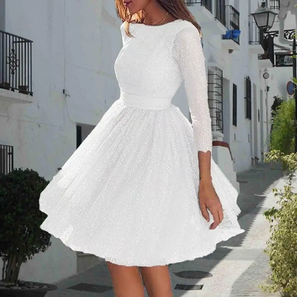 Mini sukienki balowe z tiulu, długi rękaw, okrągły dekolt, możliwość personalizacji, bez rękawów, księżniczka