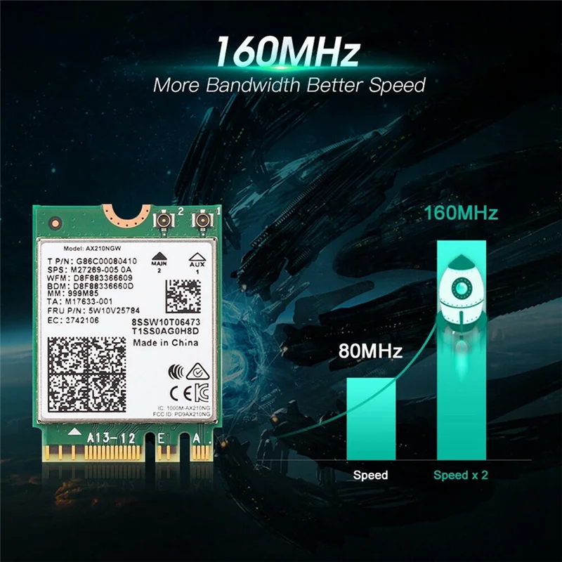 AX210 AX210NGW Netzwerkkarte M.2 NGFF 2,4 GHz/5 G WI-FI 6E 2400 Mbit/s WLAN-Karte 802.11Ax Bluetooth 5.2 WLAN-Adapter