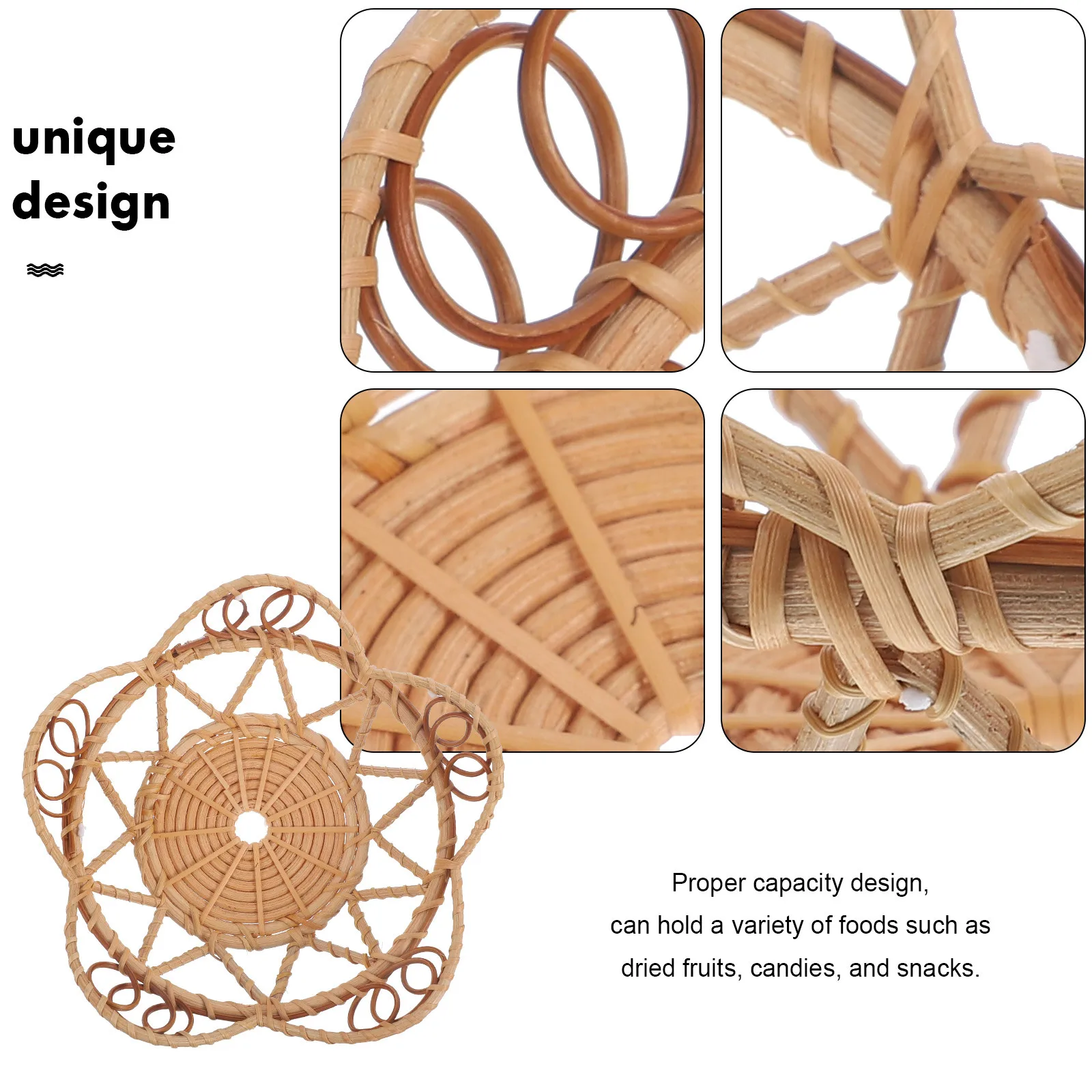 سلة فاكهة الروطان الطبيعي المنسوجة يدويا تخزين تخزين وعاء تقديم المنسوجة حاوية الوجبات الخفيفة للمنزل المطبخ مقهى صينية مزخرفة