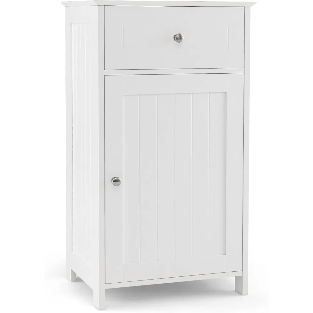 

Floor Bathroom Storage Cabinet - Freestanding Cabinet with Drawer, Door, Adjustable Shelf, Anti-Tipping Device, Storage Organiz