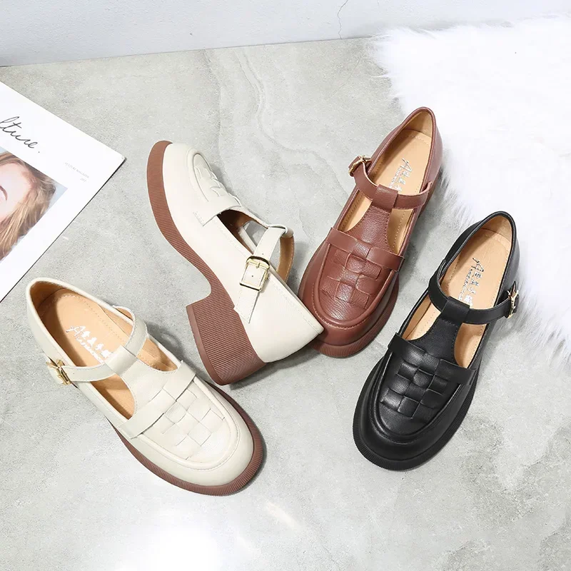 Pumps White Heels for Women Leather Shoes Round Toe Lolita Mary Jane Shoes Loafers Elegant Woman Heeled High Platform Moccassin