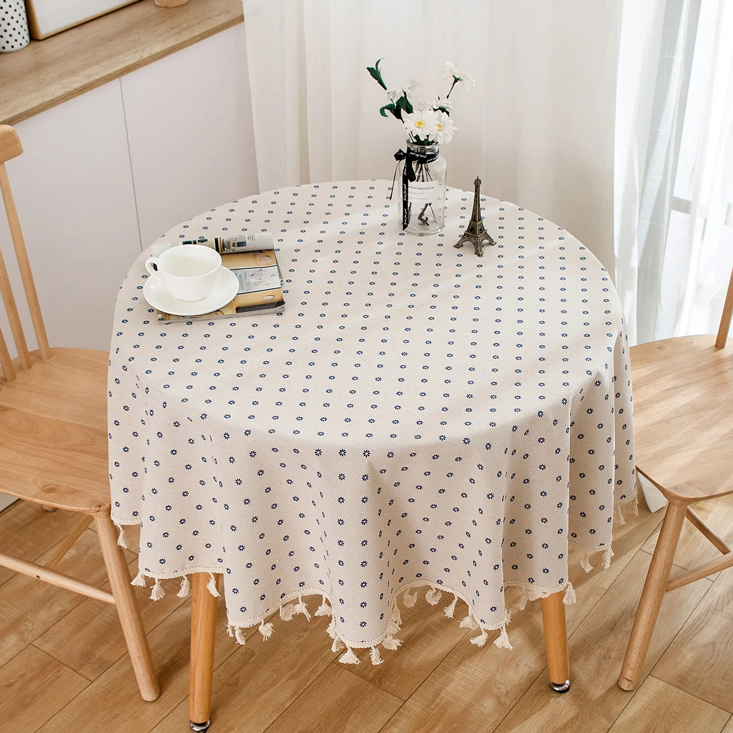 Printing Tassel Tablecloth Stain Resistant Dust-Proof Table Cover for Kitchen Tabletop Home Dining Table Decoration Accessories