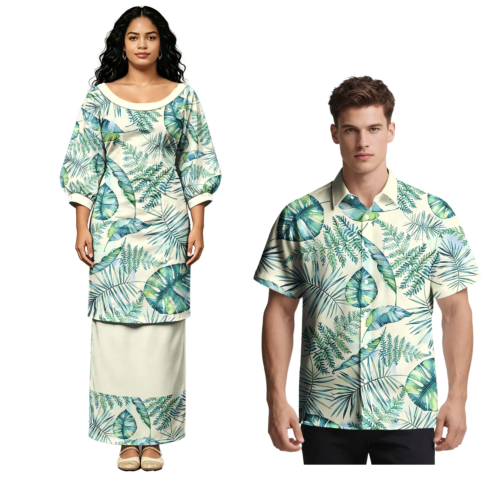 High Quality Custom Fashion New Men Shirts Sweet Lovers Clothing Samoan Polynesian Women Puletasi 2pc Set Tribal Couple Outfits