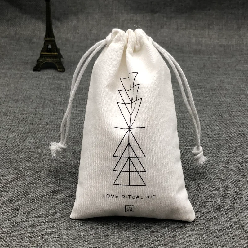 100PCS Canvas Gift Bags Packaging Jewelry Cosmetic Wedding Party Storage Reusable Sachet Drawstring Pouches Print Logo Custom