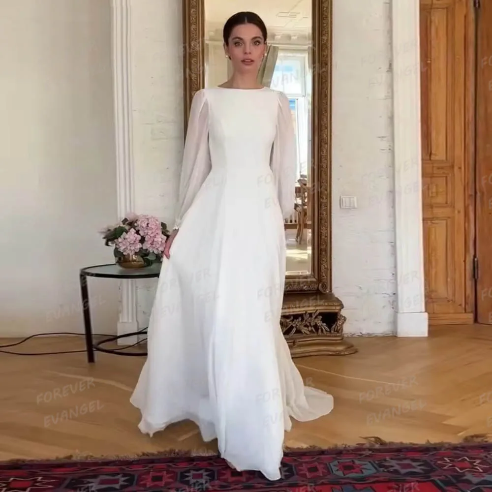 Simple A Line Wedding Dresses Woman's Formal Bride Gowns Long Sleeve Illusion Customized Fluffy Vestidos De Noche Elegant 2026