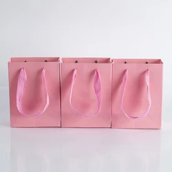 10pcs Gift Paper Bags with Ribbon Rope Kraft Handle Shopping Paper Bag 14x7x15cm Wedding Birthday Party Shopping Packaging