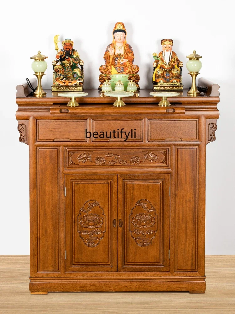 Household Modern Altar Incense Burner   Solid Wood Buddha   a Long Narrow Table Buddha Shrine Buddha Statue Enshrine