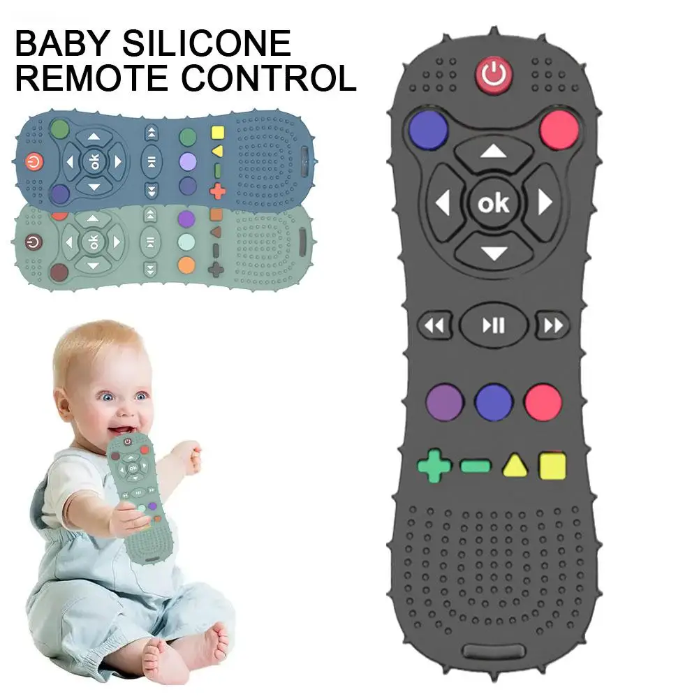 Baby silicone remote control teether baby anti-eating hand teething stick cartoon soothing teething toys cognitive teething toy - view 2