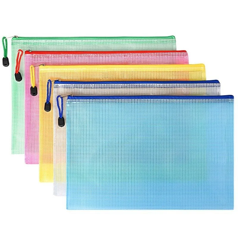 5Pcs A4/A5/A6 Stationery Storage Folder File Mesh Zipper Pouch Document Bag Zip File Folders School Office Supplies