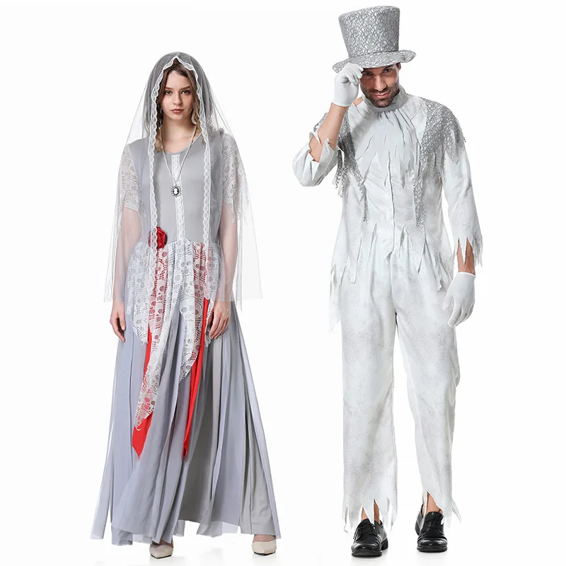 Disfraz de Halloween para adultos Zombie om Ghostly Dr Code Fly boda extraño Par pareja Sle traje tradicional chino