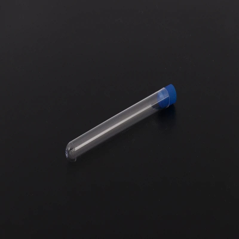 Hot 200Pcs Clear Plastic Test Tubes With Blue Screw Caps Sample Containers Bottles Push Caps 12X60mm