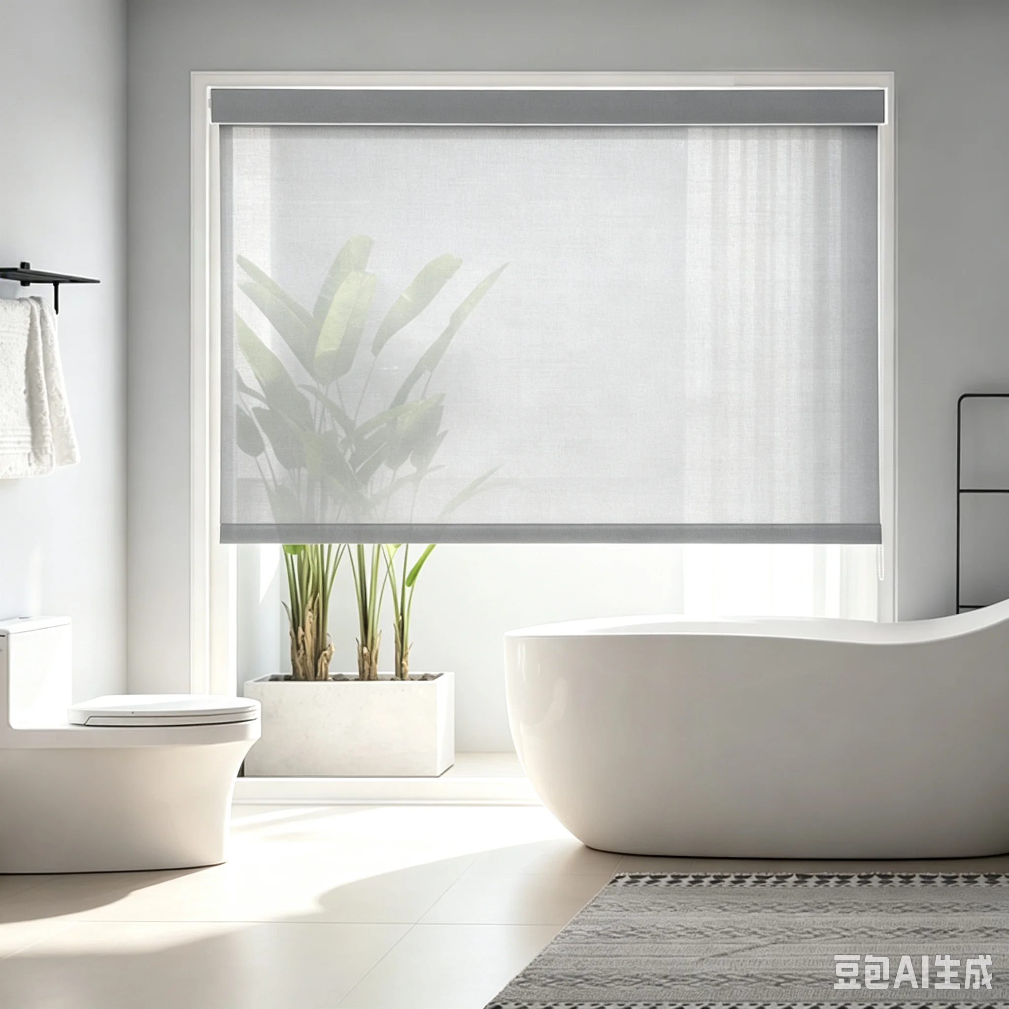 Waterproof Cordless Roller Blinds Custom Cord Free Window Shades Light Control Privacy Blinds for Bathroom Shower Window