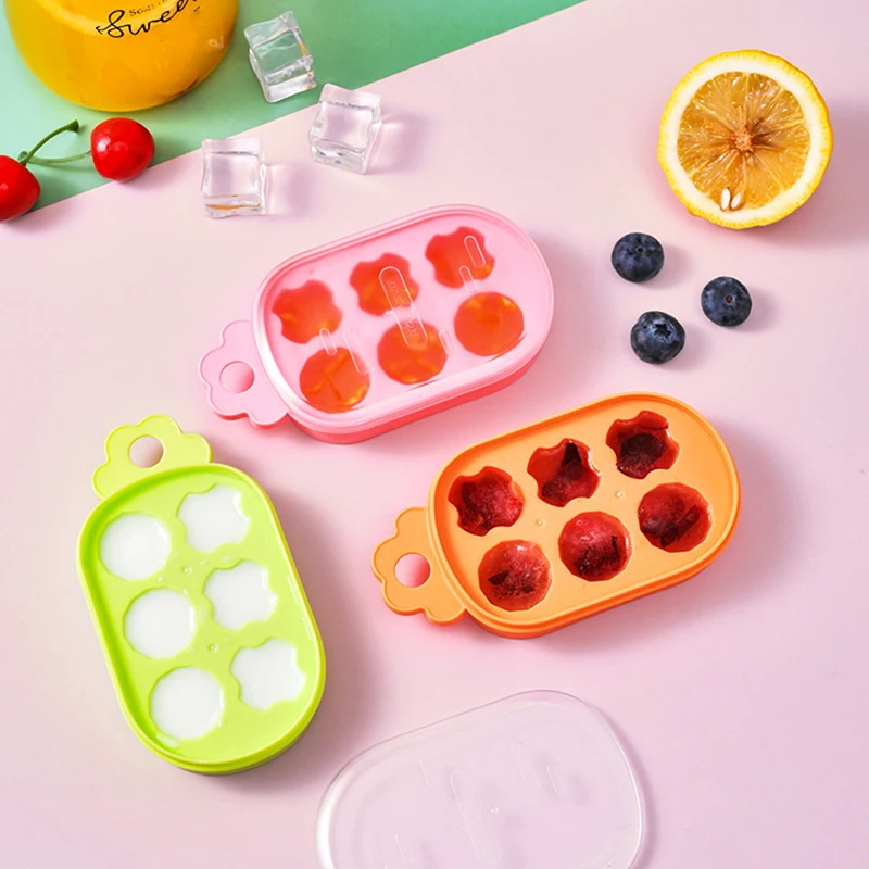 Transparent Lid 6 Grids Ice Maker Soft Bottom Mini Ice Cube Molds Cartoon Cute DIY Ice Making Model Easy To Demold Summer
