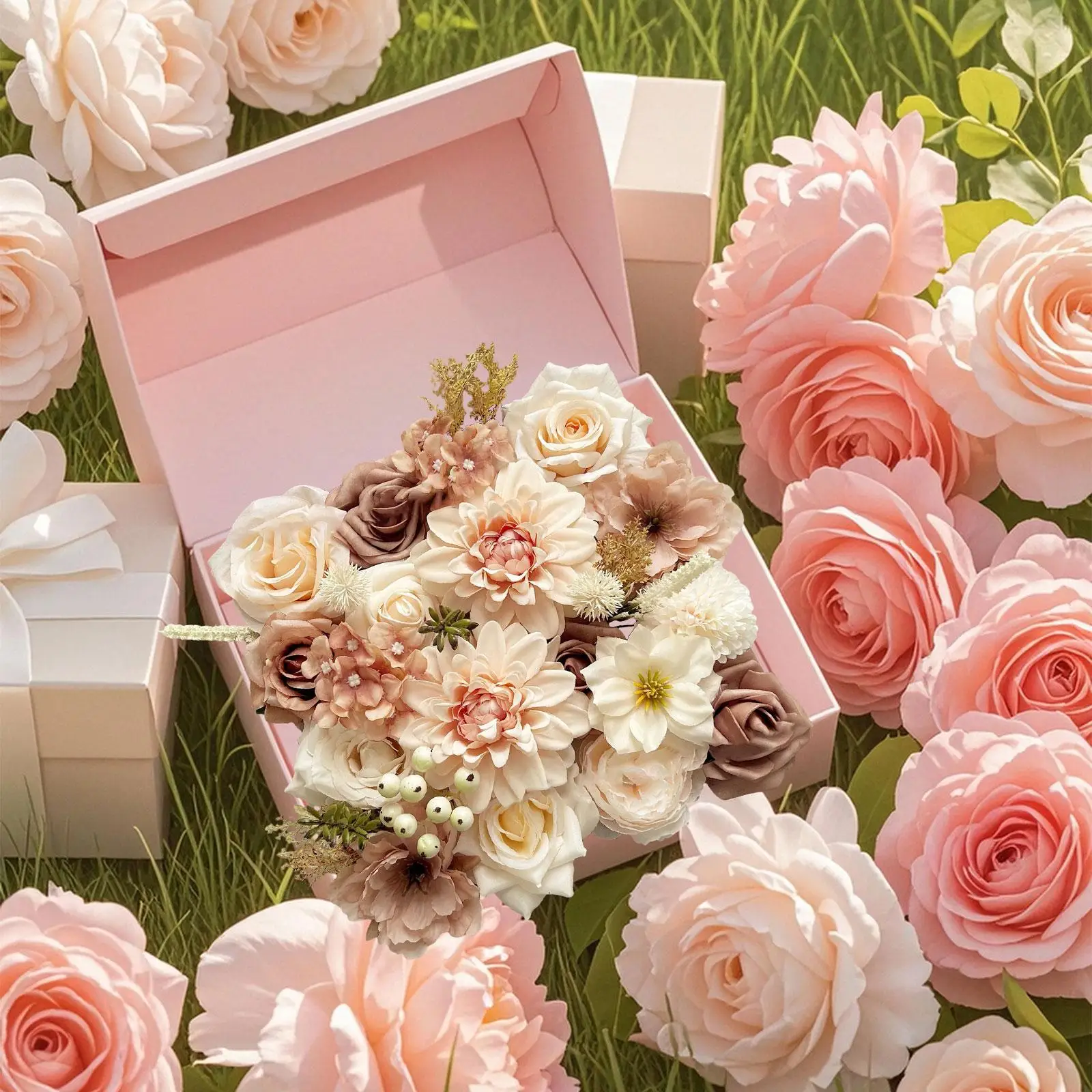 

Artificial Silk Flower Box Set for DIY Bridal Bouquet Wedding Shower Floral Arrangements Table Centerpieces Home Decoration